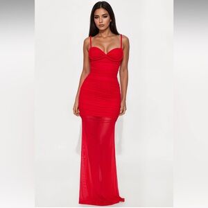 Sexy Red Ruched Maxi Dress